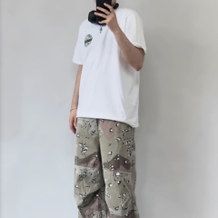 capper音乐节同款牛仔裤做旧水洗工装沙漠迷彩裤男街头宽松休闲裤