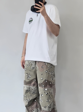 capper音乐节同款牛仔裤做旧水洗工装沙漠迷彩裤男街头宽松休闲裤