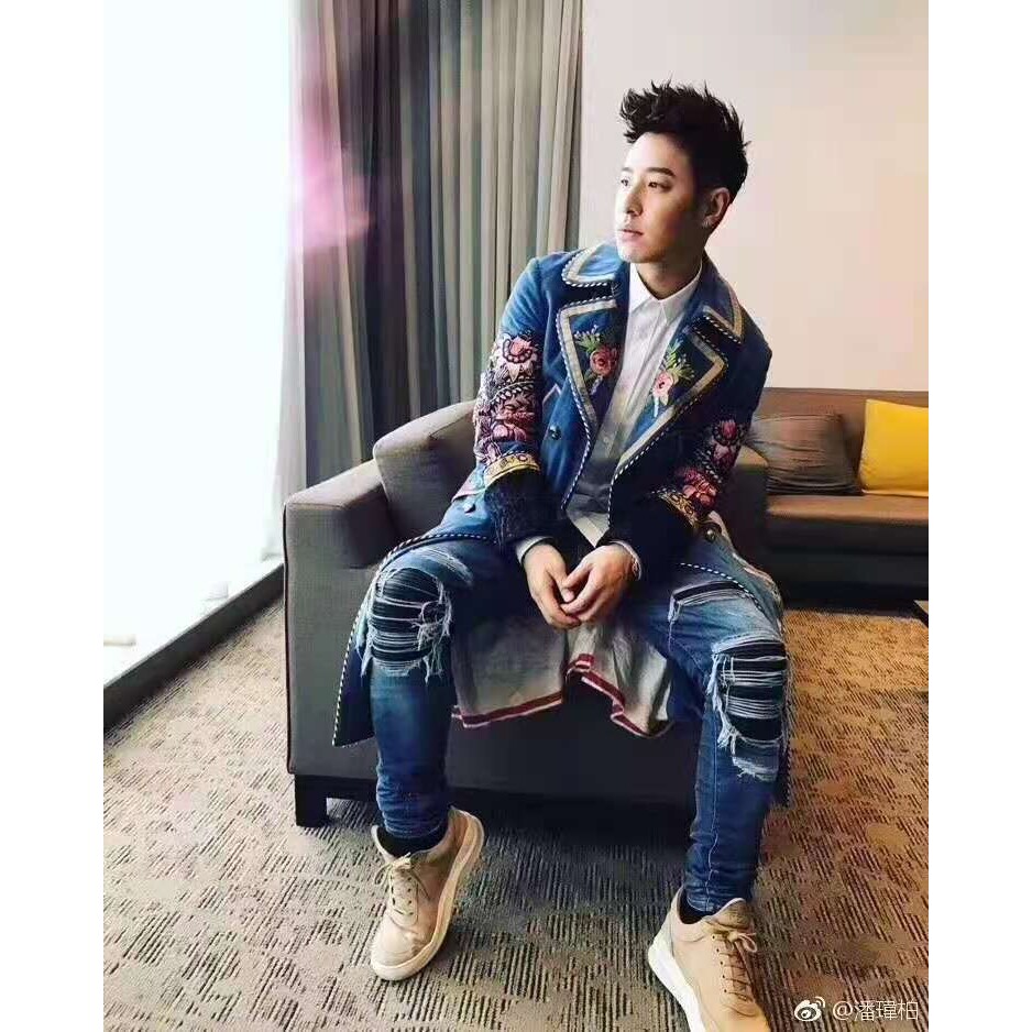 潘玮柏同款男外套2025秋冬韩版刺绣中长款风衣个性演出服装明星潮