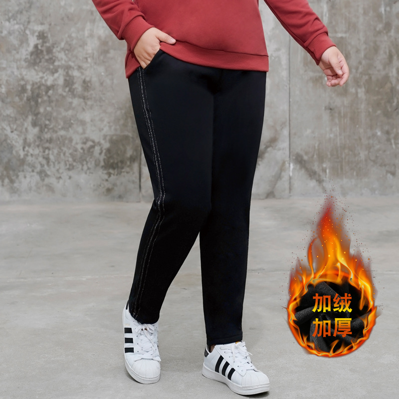 加绒裤女外穿运动裤秋冬加厚保暖棉裤加肥大码中年妈妈羊羔绒裤子