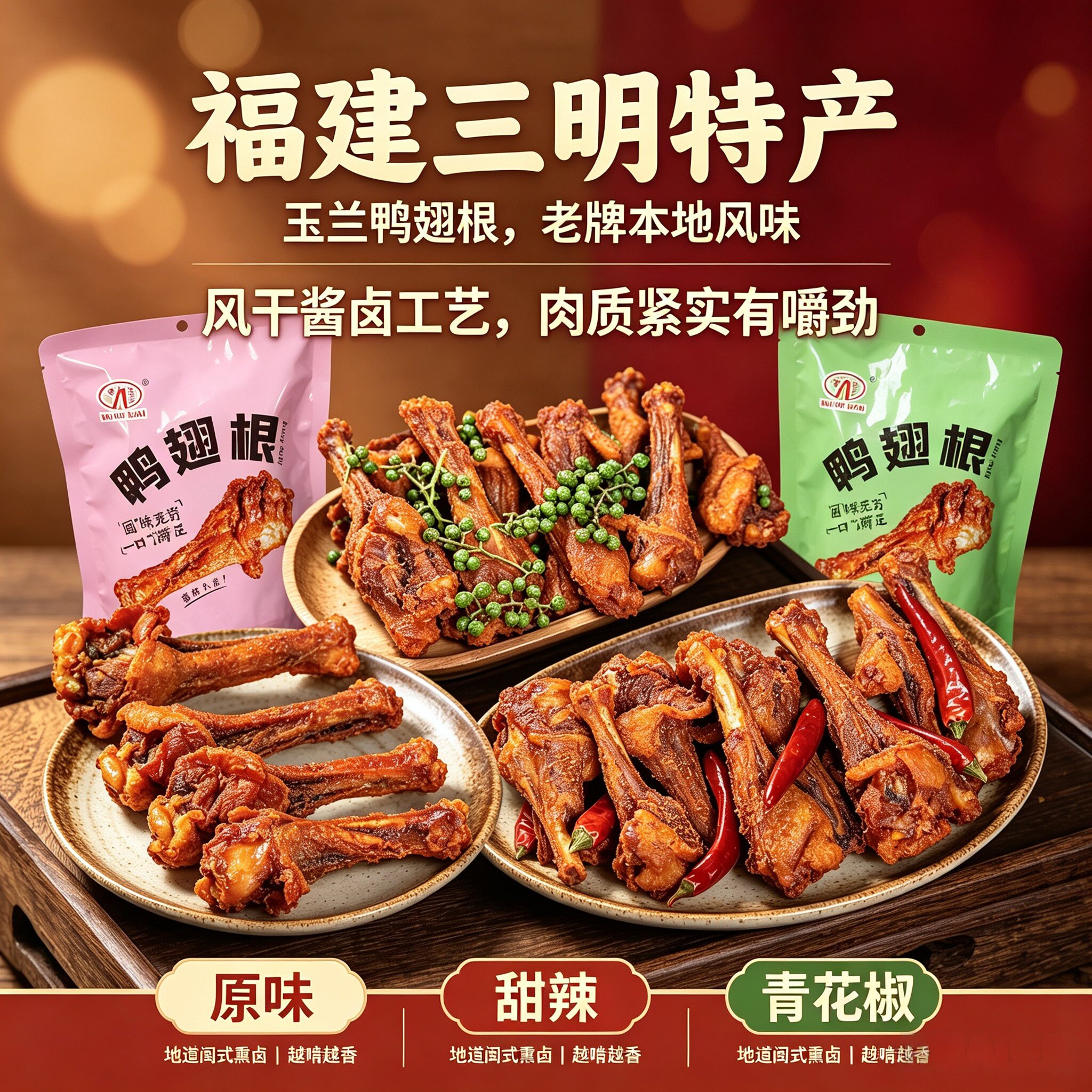 林玉兰风干鸭小腿鸭翅根卤味熟食福建三明特产即食鸭肉零食150克