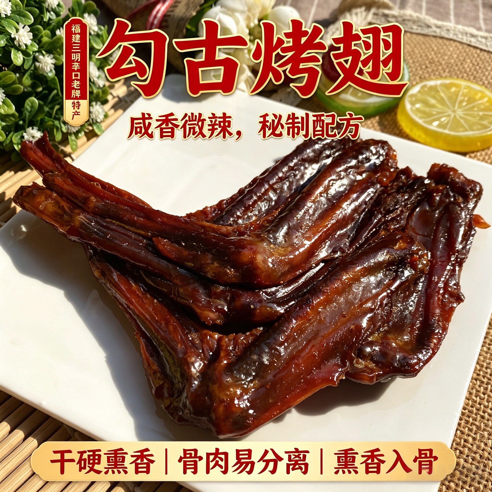 勾古烤翅烤鸭翅福建三明莘口沙阳特产熏鸭翅膀5个装香辣味