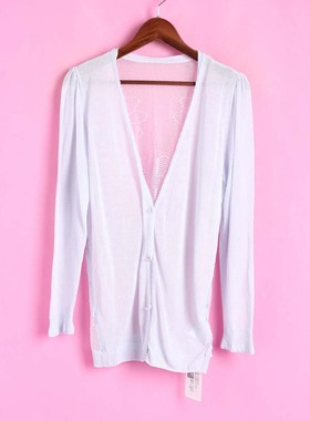 【徐08】R系列142118库存清仓春秋开衫V领长袖薄款蓝色针织衫上衣