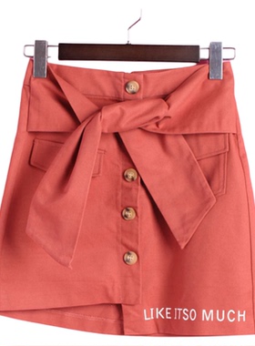 【徐07】香蕉系列124XJBB006品牌折扣清仓女夏季纯棉系带装饰短裙