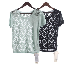 圆领短袖 女针织衫 威系列162WSM023春夏季 镂空绣花衫 徐08