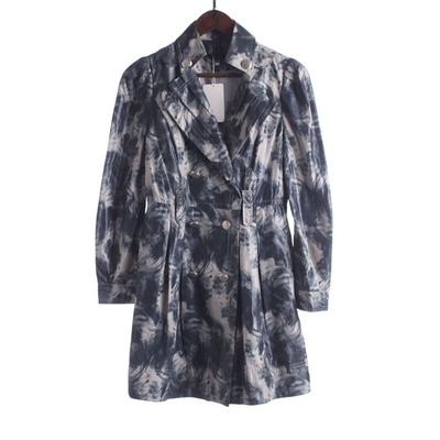 包邮279263上新女春秋季休闲翻领长袖印花混色风衣外套