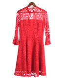 朵系列166DY143库存春秋女套头收腰长袖 徐07 蕾丝连衣裙