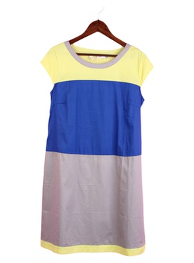 【徐08】104SYMM087库存剪标女夏圆领短袖拼接孕妇装宽松连衣裙