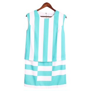 气质修身 米系列133MCT430女士夏横竖条纹拼接无袖 连衣裙 徐08