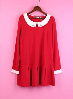 【徐08】104SYMM092剪标女春秋圆领长袖休闲娃娃领孕妇连衣裙XL号