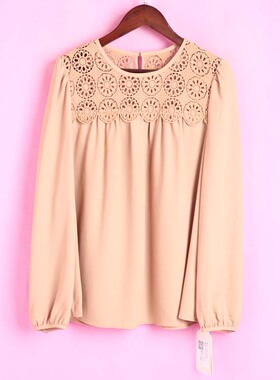 【徐08】R系列142115库存清仓上新春秋女式夏长袖拼接驼色上衣