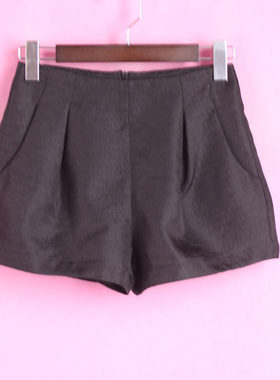 【徐08】浪系列RMEO148754库存夏季女短裤高腰黑色百搭休闲裤