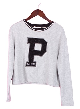 [徐]包邮GCH81109上新女装春秋休闲圆领长袖字母短款T恤上衣