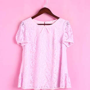 粉色蕾丝衫 R系列142164清仓上新女夏套头短袖 上衣 徐08