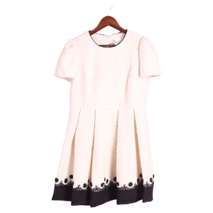 修身 R系列142028库存清仓春秋女套头圆领短袖 米白连衣裙 徐08