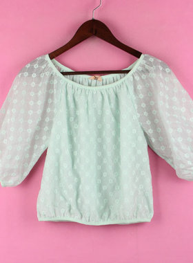 [徐][万]86LX678女装夏套头圆领一字肩休闲短袖收腰雪纺衫上衣