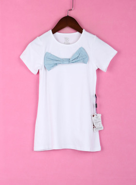 [徐]84DKL586女幼小童夏季可爱蝴蝶结装饰白色棉连衣裙