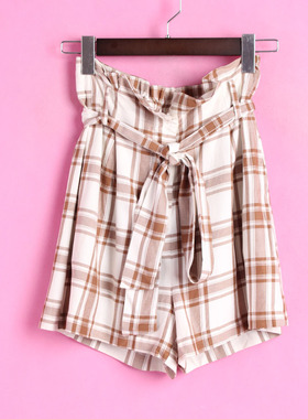 【徐07】香蕉系列124XJBB288上新女夏季韩版简约百搭休闲咖格短裤