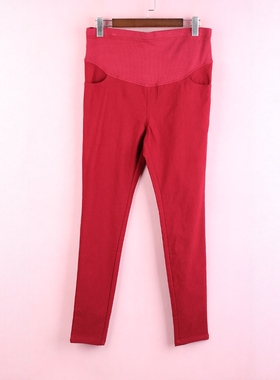 【徐08】100SYMM469上新库存剪标女春秋拼接可调腰酒红孕妇长裤子