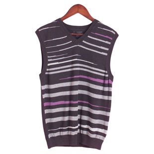 148041男士 万 春秋季 套头V领无袖 背心上衣 黑色针织衫 徐08