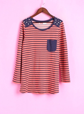 【徐08】337169 SYMM库存剪标女春秋套头长袖孕妇装大码条纹T恤