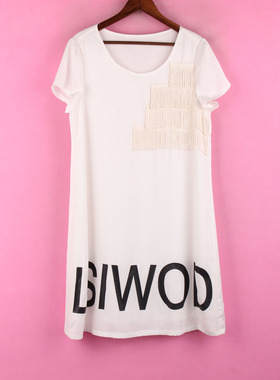 [徐]包邮【万】 300280女式夏套头圆领短袖白色宽松休闲连衣裙