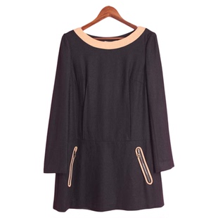 黑色休闲连衣裙 R系列142004库存春秋女套头圆领长袖 徐08