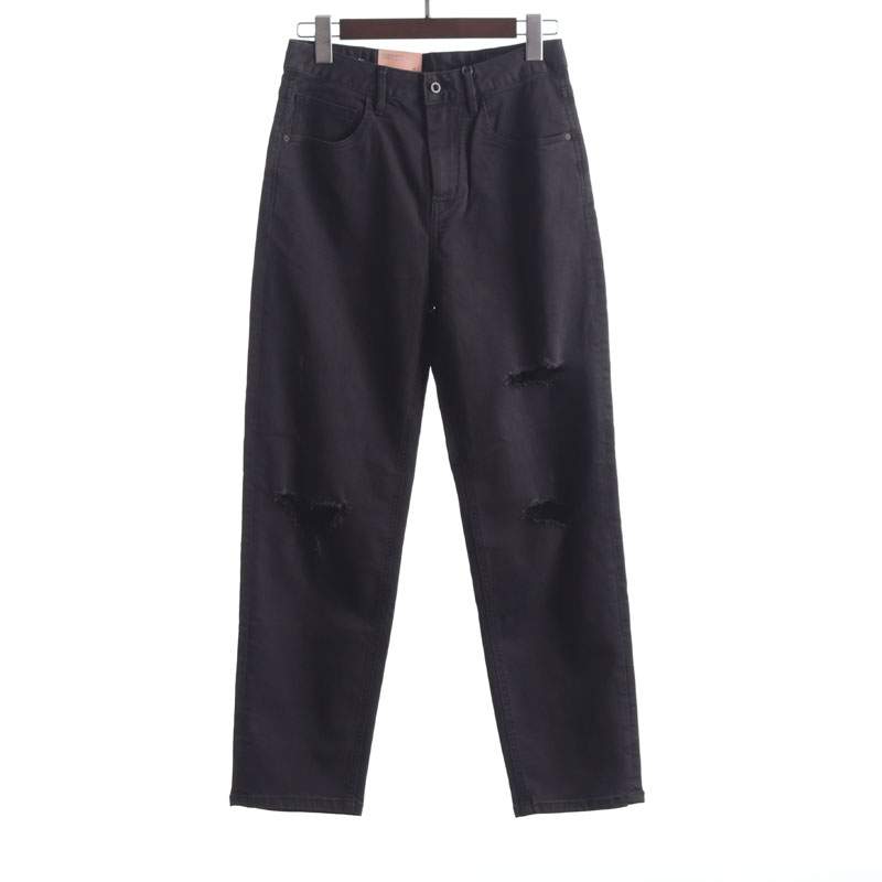 包邮185ABL*094专柜清仓女春秋季黑色高腰破洞老爹裤牛仔裤
