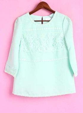 【徐08】R系列142124女春秋季套头圆领长袖绿色休闲雪纺衫上衣