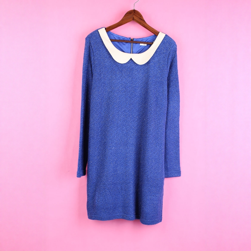 【徐08】104SYMM104剪标女式春秋孕妇装套头圆领长袖蓝色针织裙子