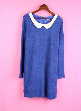 【徐08】104SYMM104剪标女式春秋孕妇装套头圆领长袖蓝色针织裙子