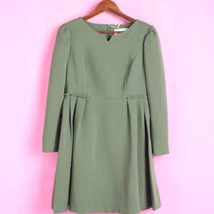 纯色收腰休闲连衣裙 R系列142175库存清仓春秋女套头长袖 徐08