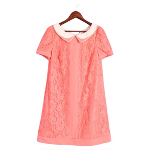 套头圆领短袖 R系列142084库存清仓女夏季 橙色蕾丝连衣裙 徐08