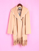 纯色中长流苏外套 米系列134MCT754女秋冬V领长袖 徐08 巧