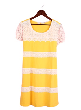 【徐08】104SYMM082库存剪标上新女夏圆领短袖拼接条纹孕妇连衣裙