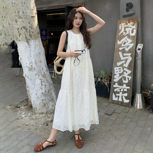 清纯系白月光无袖 少女感甜美减龄镂空绣花连衣裙女2025夏新款 长裙