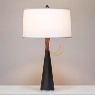 法式中古风伟时定制侘寂风实木胡桃木色布罩台灯客厅书房卧室台灯