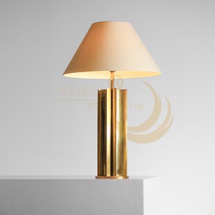 伟时定制中古风极简仿黄铜做旧布罩台灯新中式美式侘寂风床头台灯