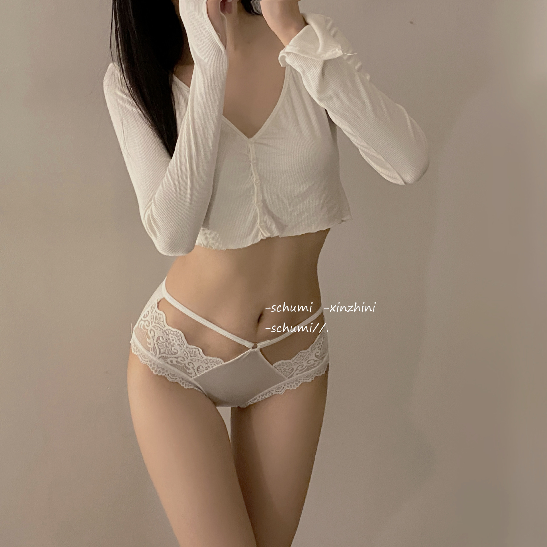 皎皎月光~纯欲内裤女性感蕾丝镂空薄款透气纯棉裆中腰女士三角裤