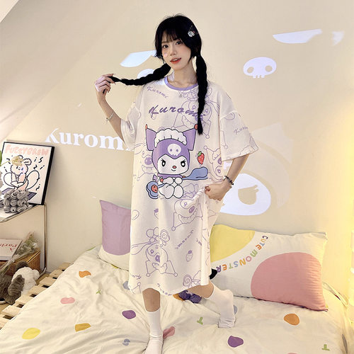 夏季新款宽松睡裙女学生甜美卡通家居服cross-border night skirt