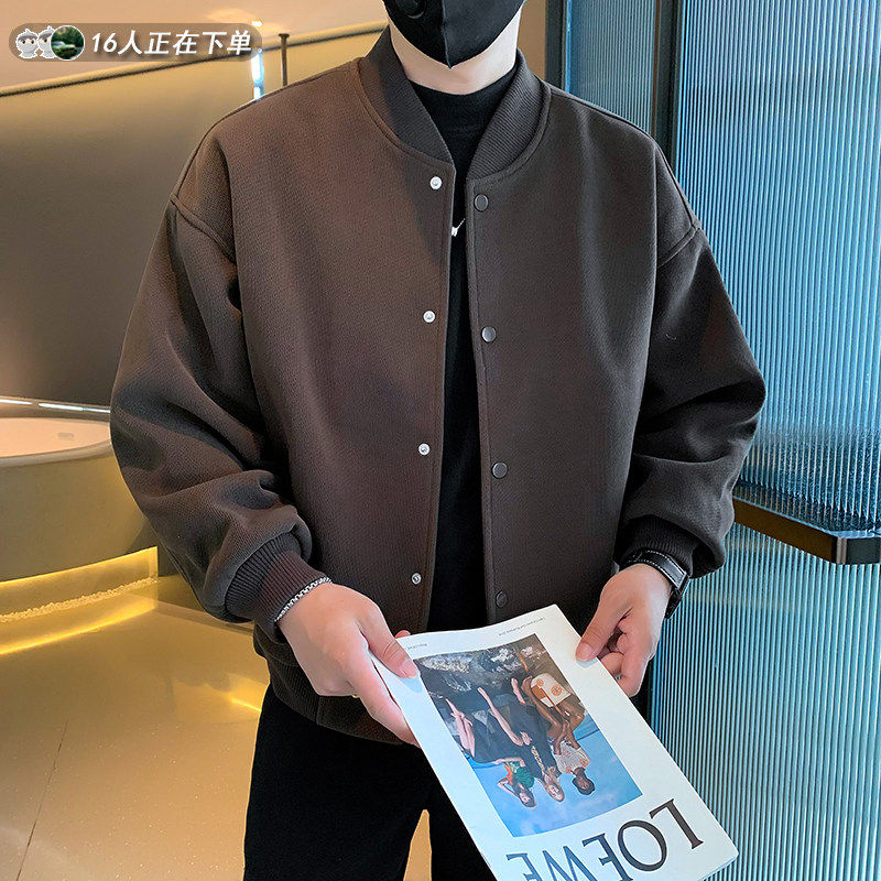 痞帅高级感棒球服外套男款2025新款春秋季咖色轻熟风夹克潮牌男装
