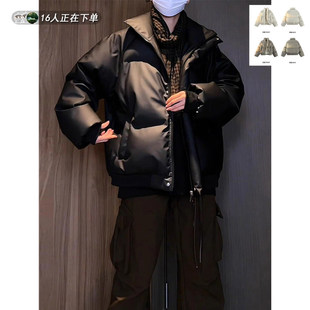 黑色立领pu皮羽绒棉服男款冬季cleanfit防水加厚美式潮牌保暖衣服