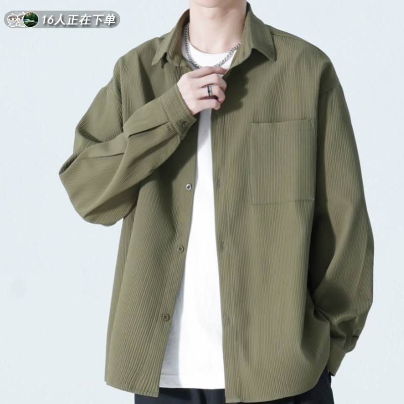 军绿色衬衫外套男士高级小众设计