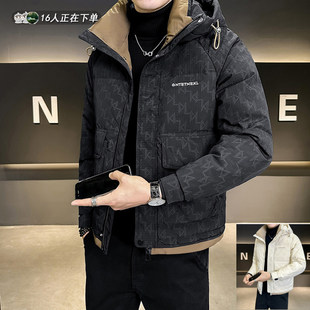 棉衣男士连帽冬季潮牌暗花设计感棉服2025新款加厚冬装棉袄子外套