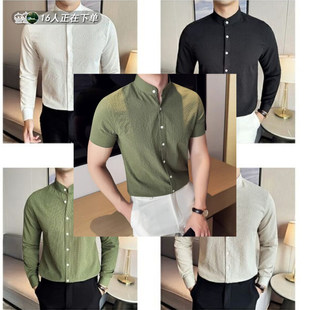 男士 2026新款 夏季 新中式 夏天修身 衬衫 高级感痞帅男装 衬衣 立领短袖