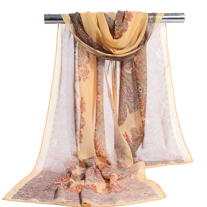 雪纺腰果花防晒纱巾围巾女丝巾腰果花长款沙滩巾防晒披肩外贸