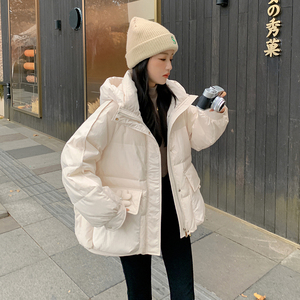 现货 标90绒 羽绒服加厚中长款纯色长袖连帽290 22609P285控468图片