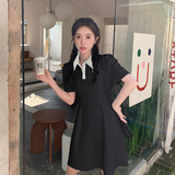 法式俏皮减龄撞色Polo领连衣裙女2025夏季新款韩版收腰显瘦短裙子，女装连衣裙，艾青服饰