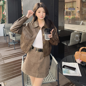 新款 现货 做旧复古色机车风皮衣外套 2401P130控198图片