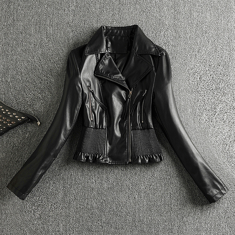 现货显瘦机车皮衣女春秋百搭外套短款皮夹克潮290266P125控188，女装皮衣，艾青服饰